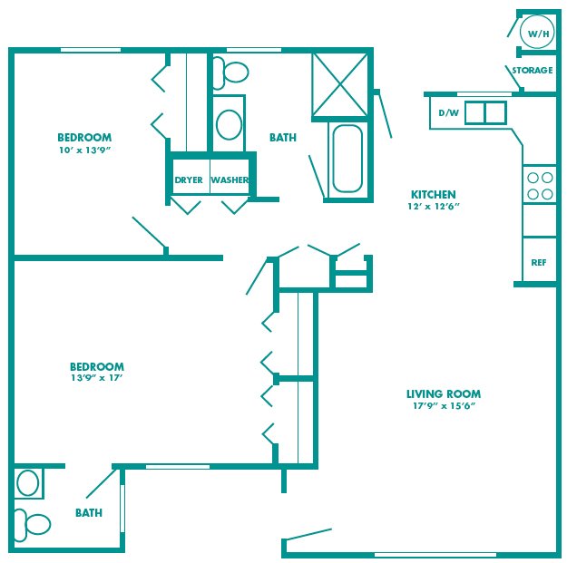 1220-patiohome Patio Home Floor Plan 1,220 square feet, 2 bedrooms/ 1.5 bath with covered parking