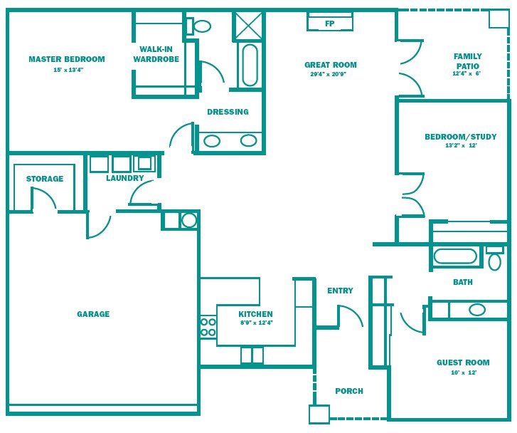 Patio Home Floor Plan 1,660 Square feet, 3 bedrooms/ 2 bath with 2 car garage