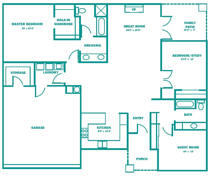 1660-patiohome Patio Home Floor Plan 1,660 Square feet, 3 bedrooms/ 2 bath with 2 car garage