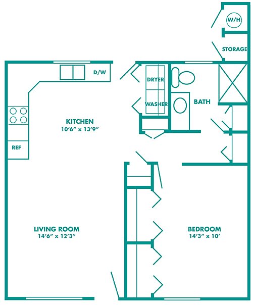 Floorplan 675 square feet, 1 bedroom / 1 bath