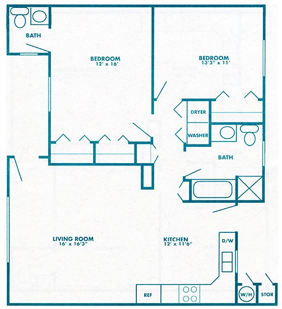Patio Home Floor Plan 1,120 square feet, 2 bedrooms / 1.5 bath